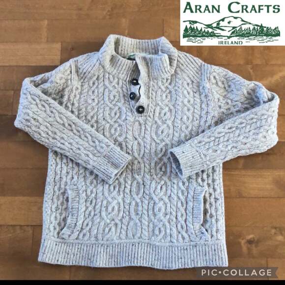 Aran Crafts Irish cable crewneck with 4 front buttons & pockets size XS - Picture 3 of 11